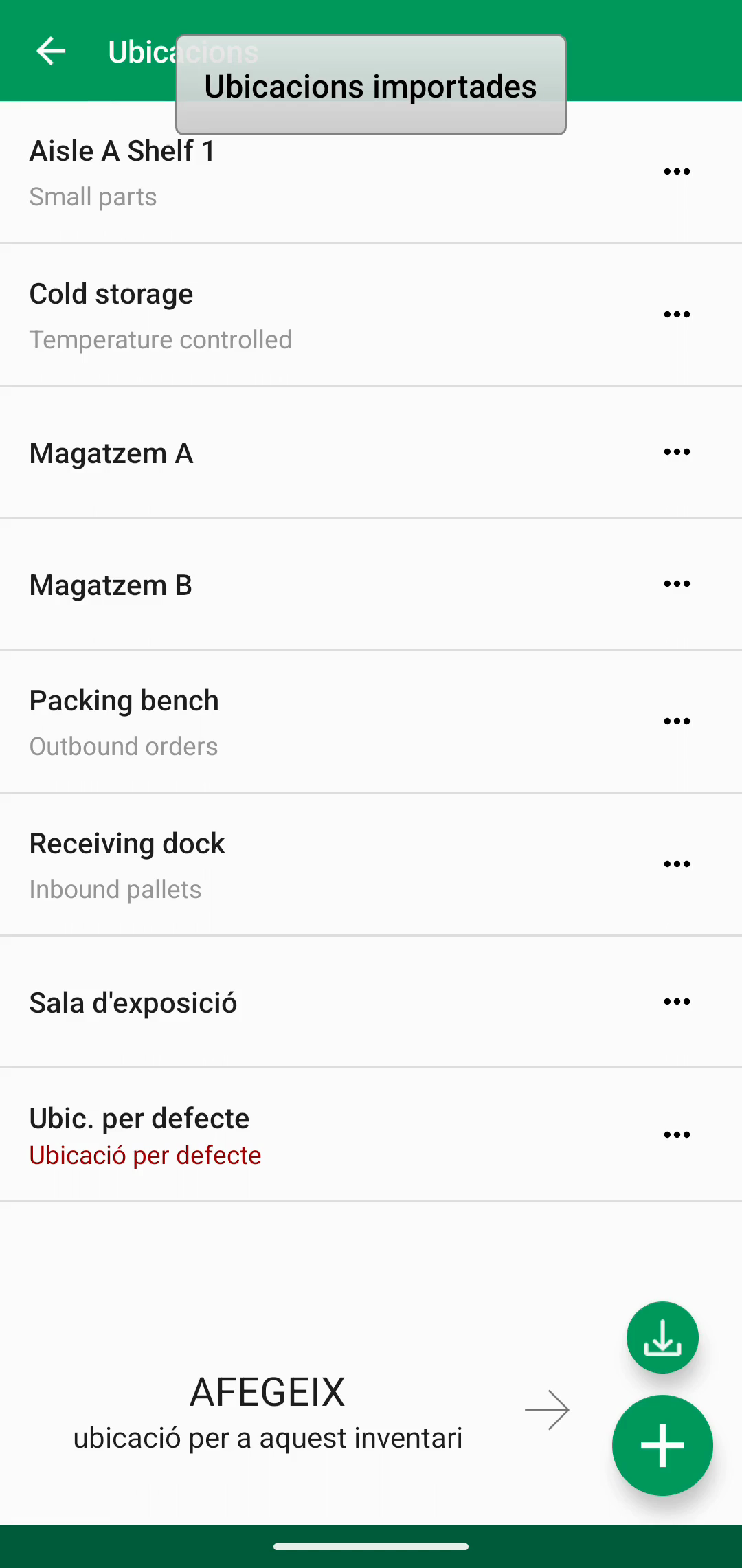 Llista Locations després d afegir ubicacions importades