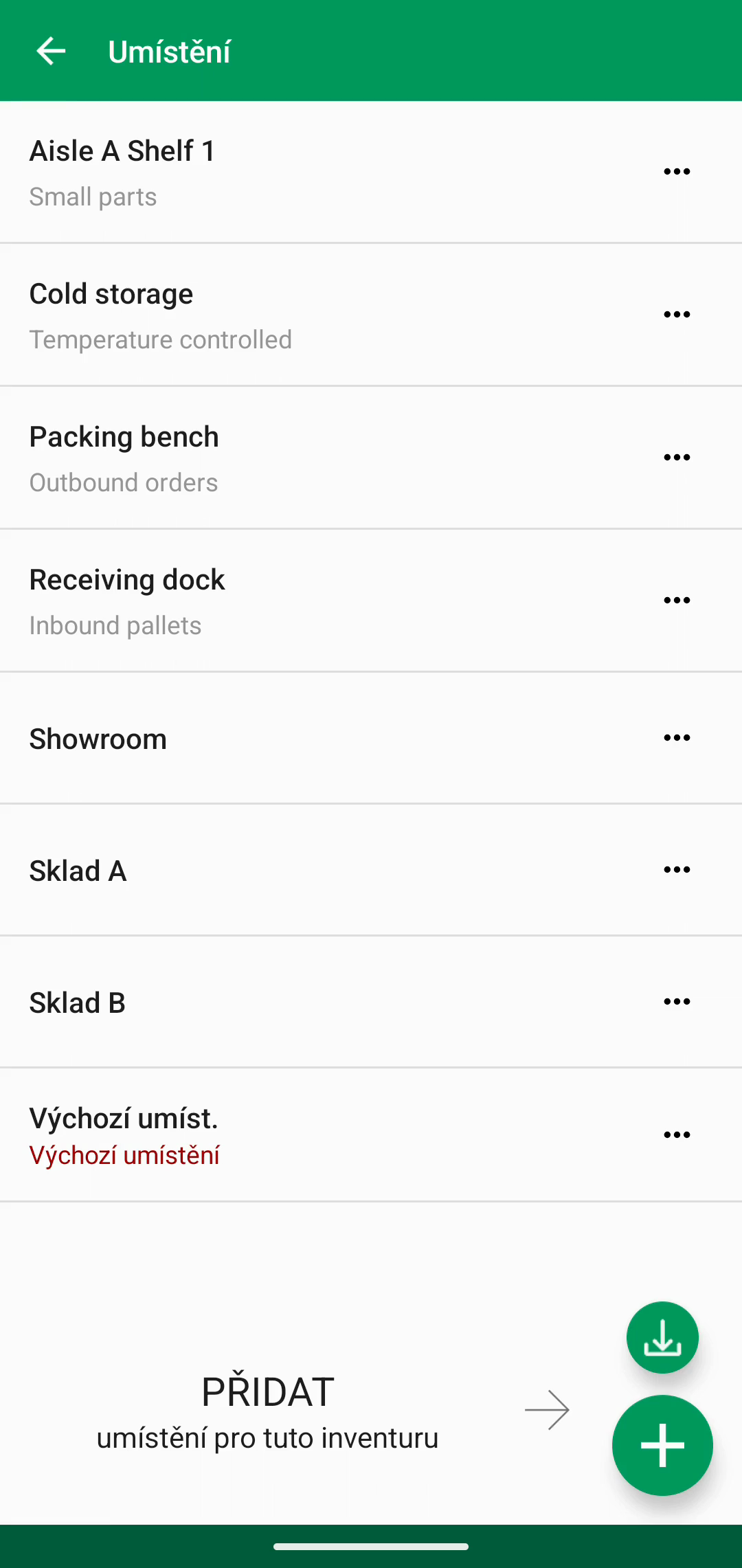 Seznam Locations po přidání importovaných umístění