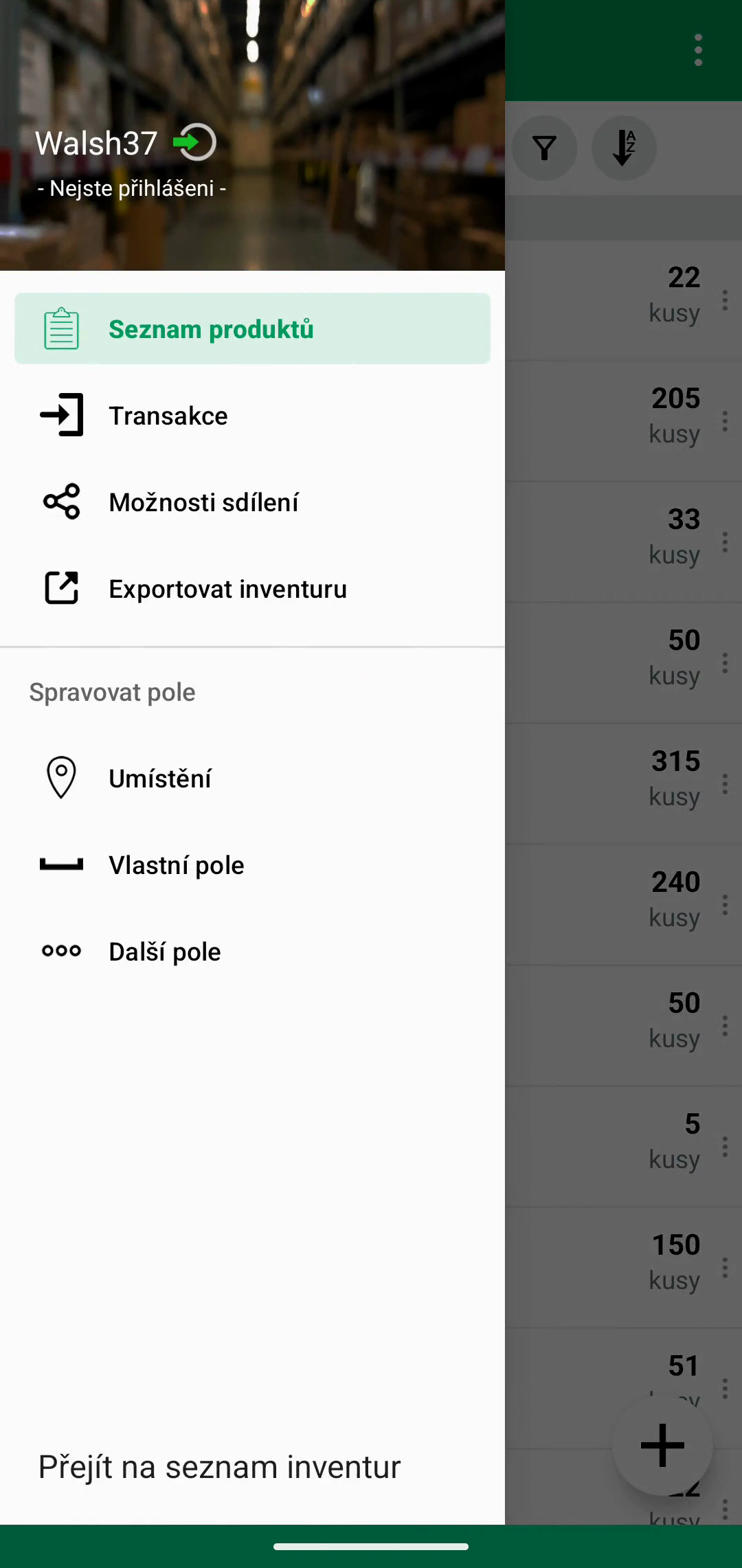 Locations vybrané v mobilním navigačním menu
