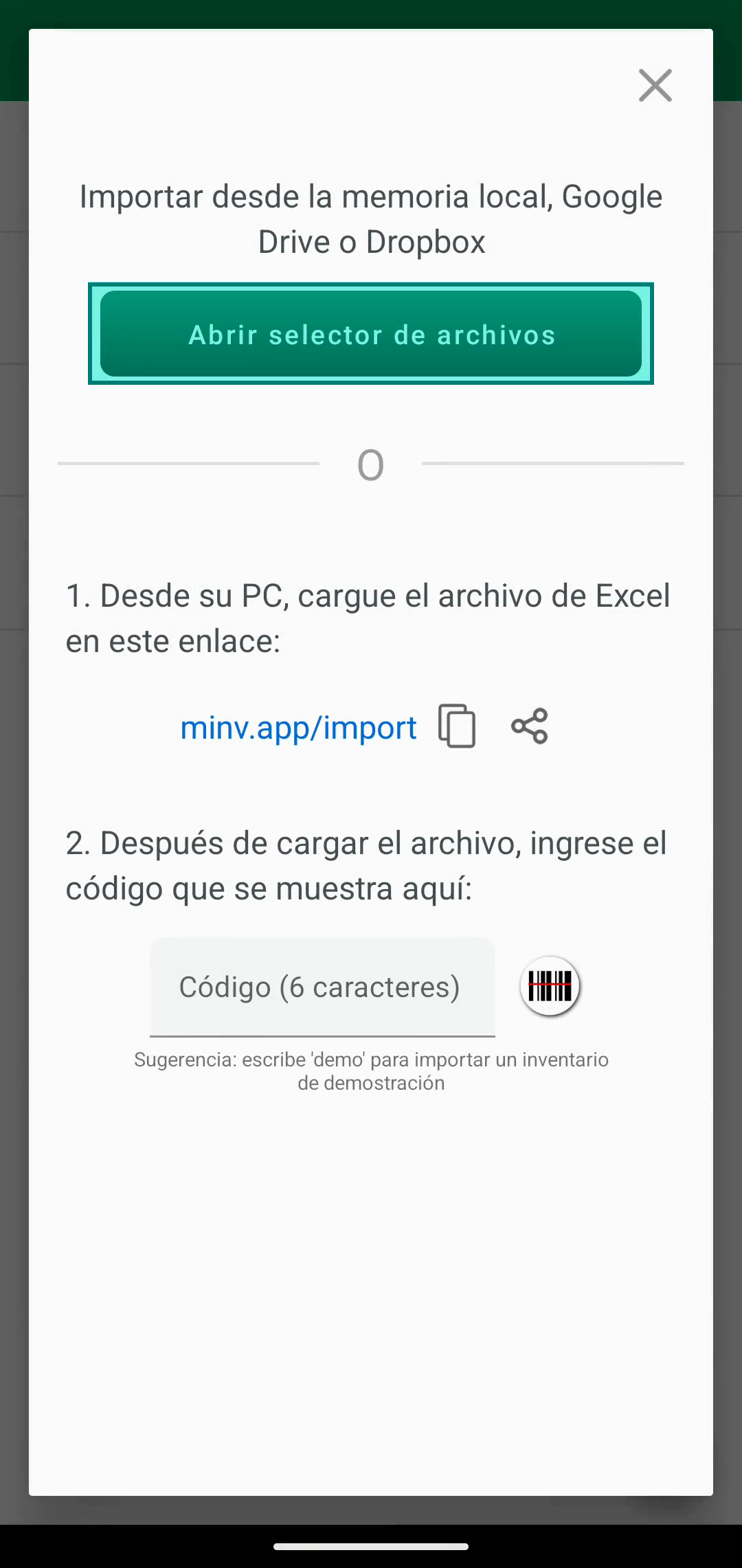Diálogo Import con el botón Open file chooser