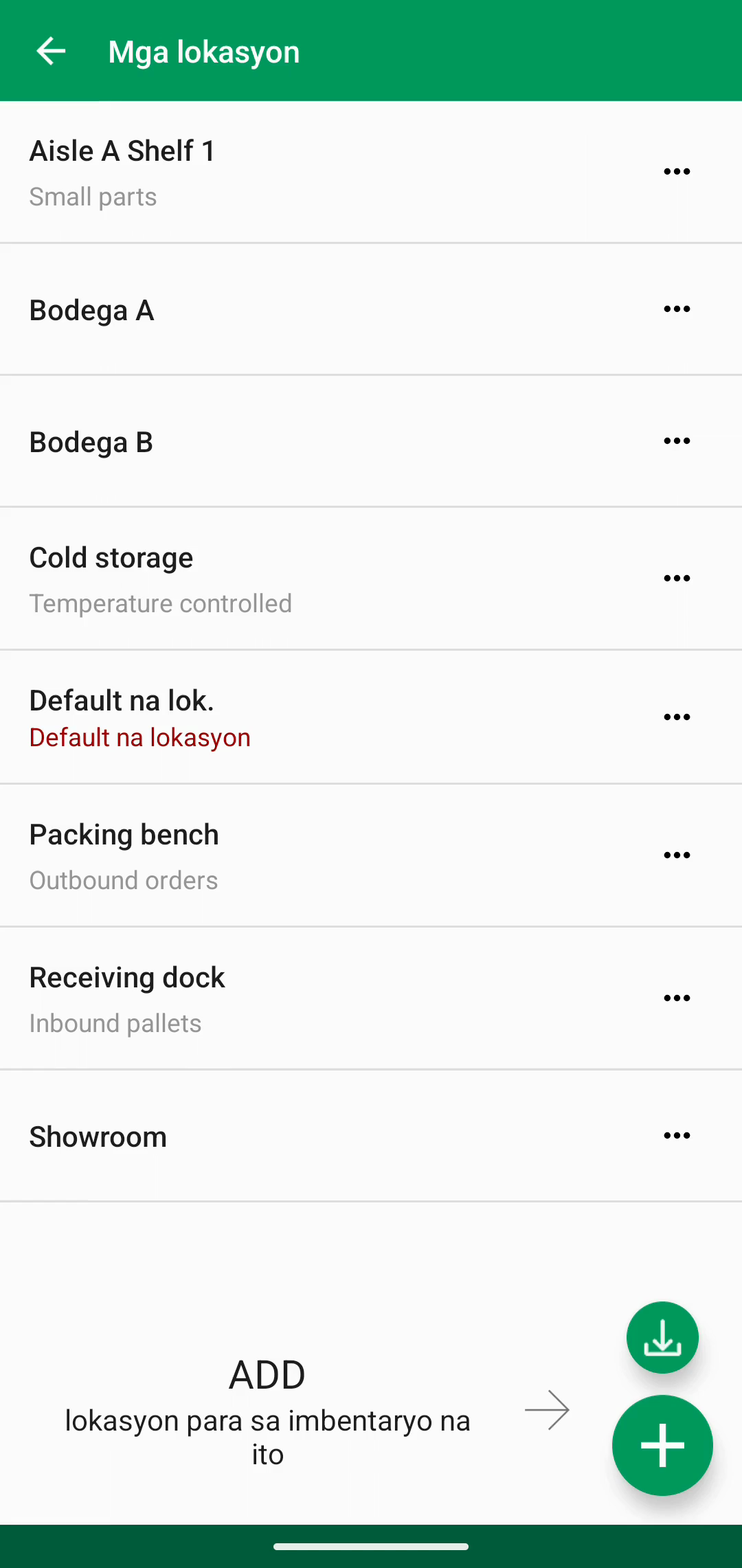Locations list matapos maidagdag ang imported locations