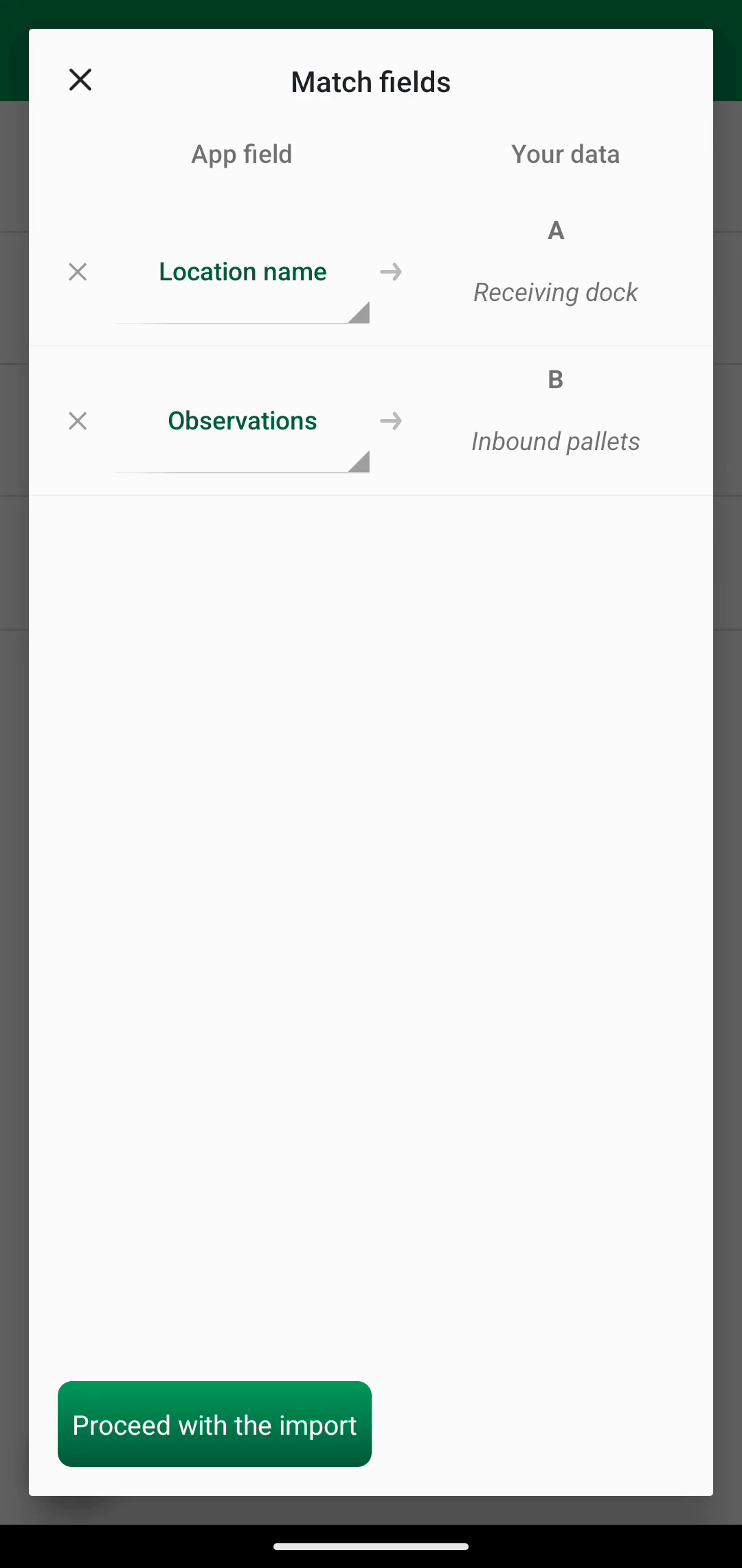 מסך מיפוי השדות שמציג מיפוי Location name