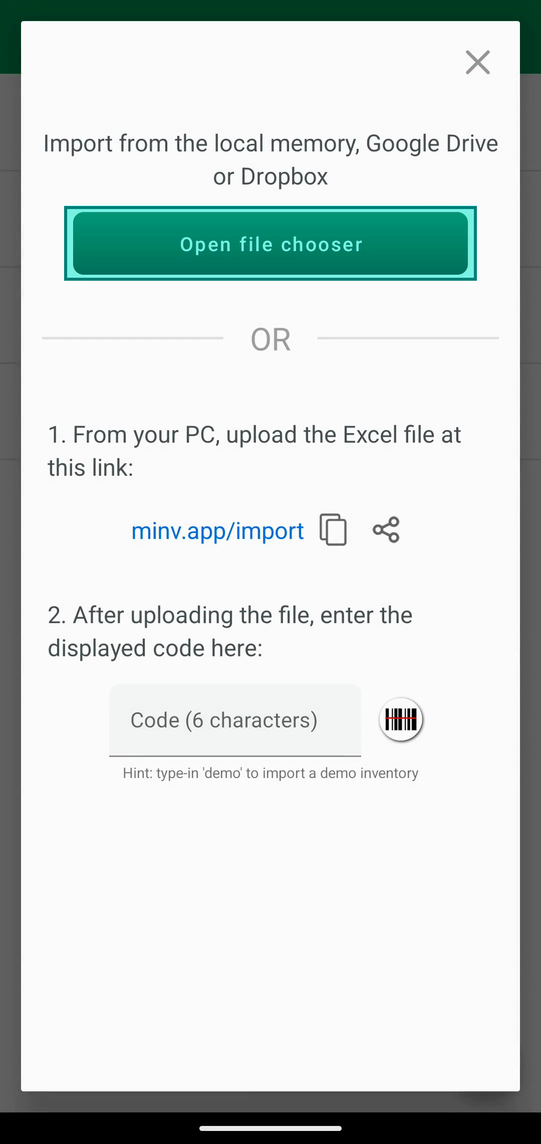 Open file chooser ボタンがある Import ダイアログ