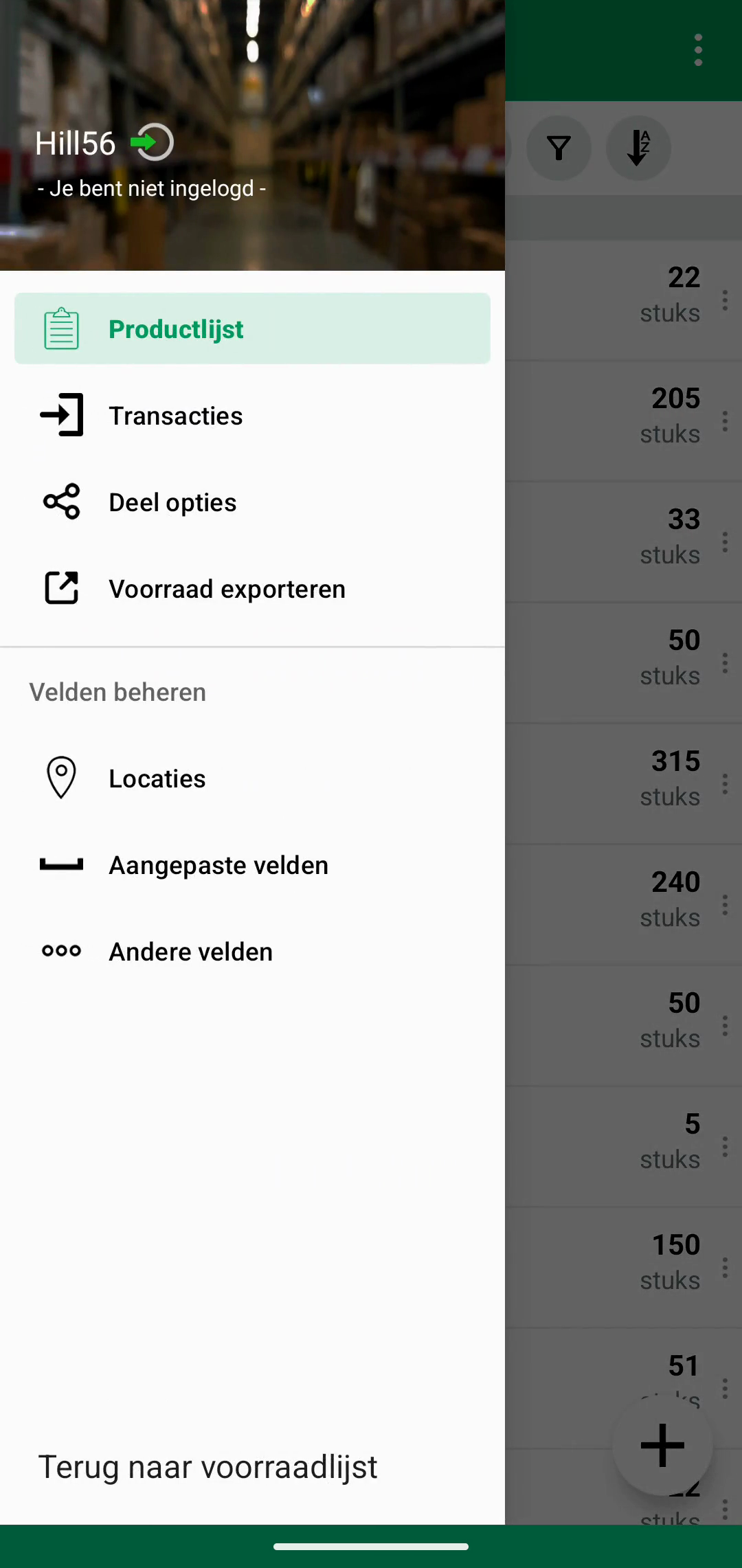 Locations geselecteerd in het mobiele navigatiemenu