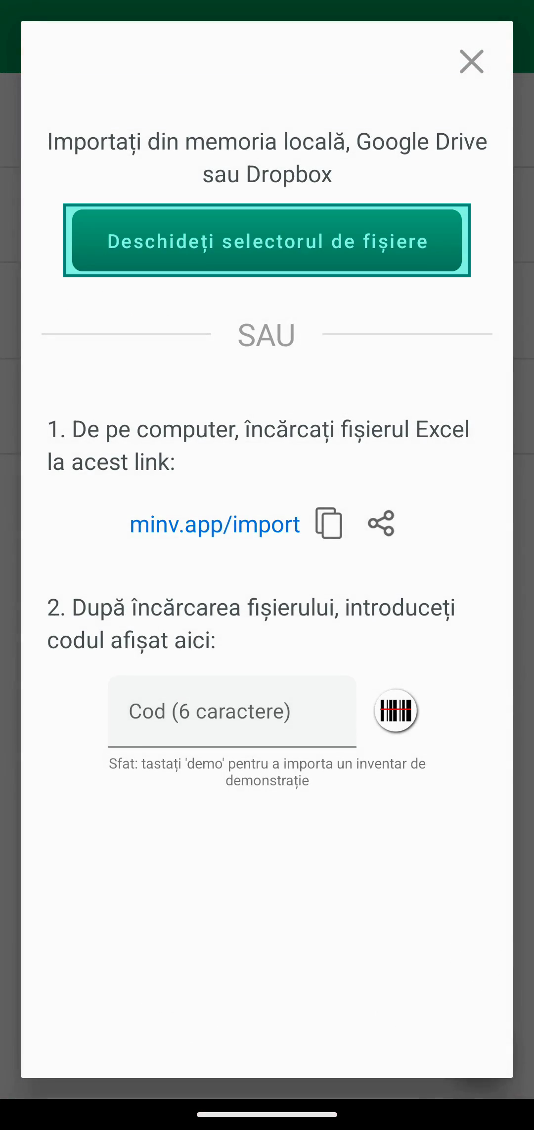 Dialog Import cu butonul Open file chooser