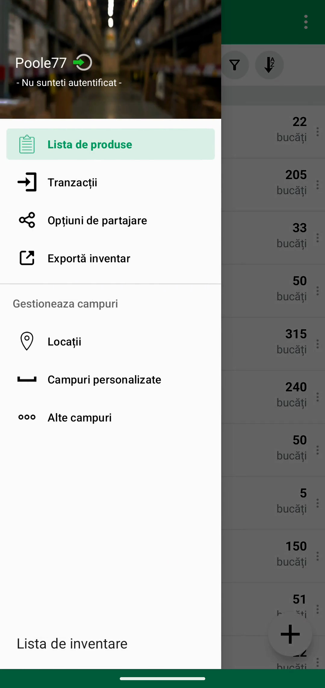 Locations selectat în meniul mobil de navigare