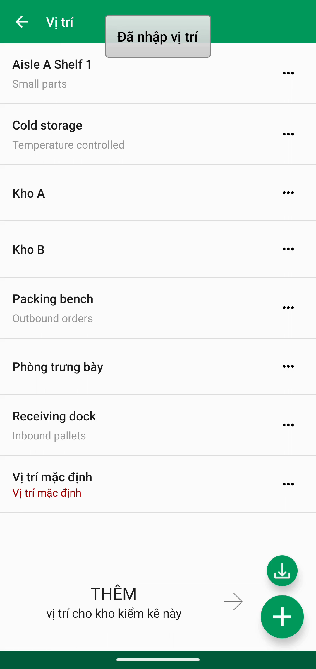 Danh sách Locations sau khi thêm vị trí đã nhập
