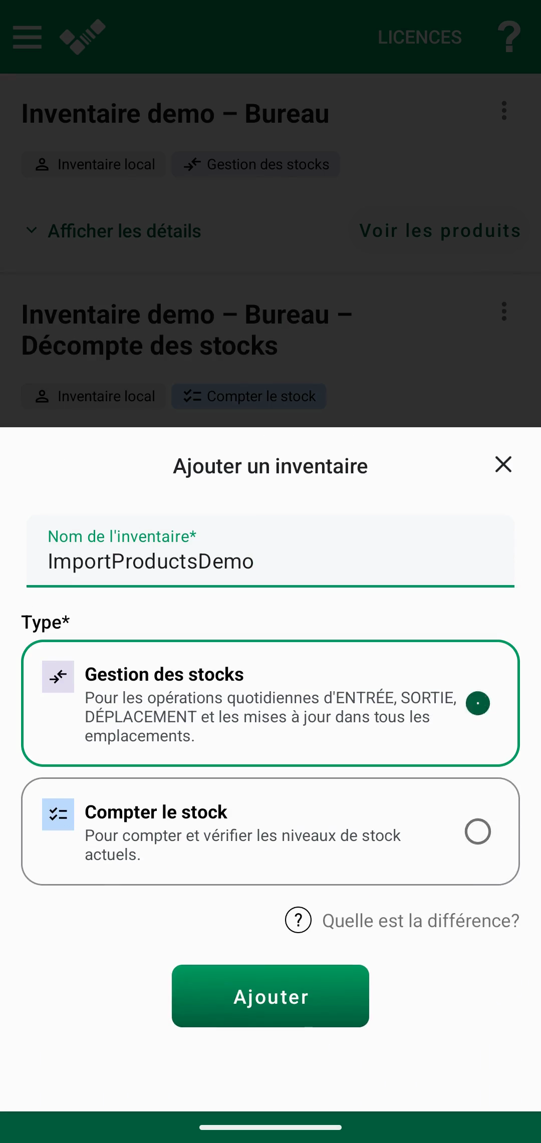 Inventaire vide avec l’option d’importer une liste Excel de produits
