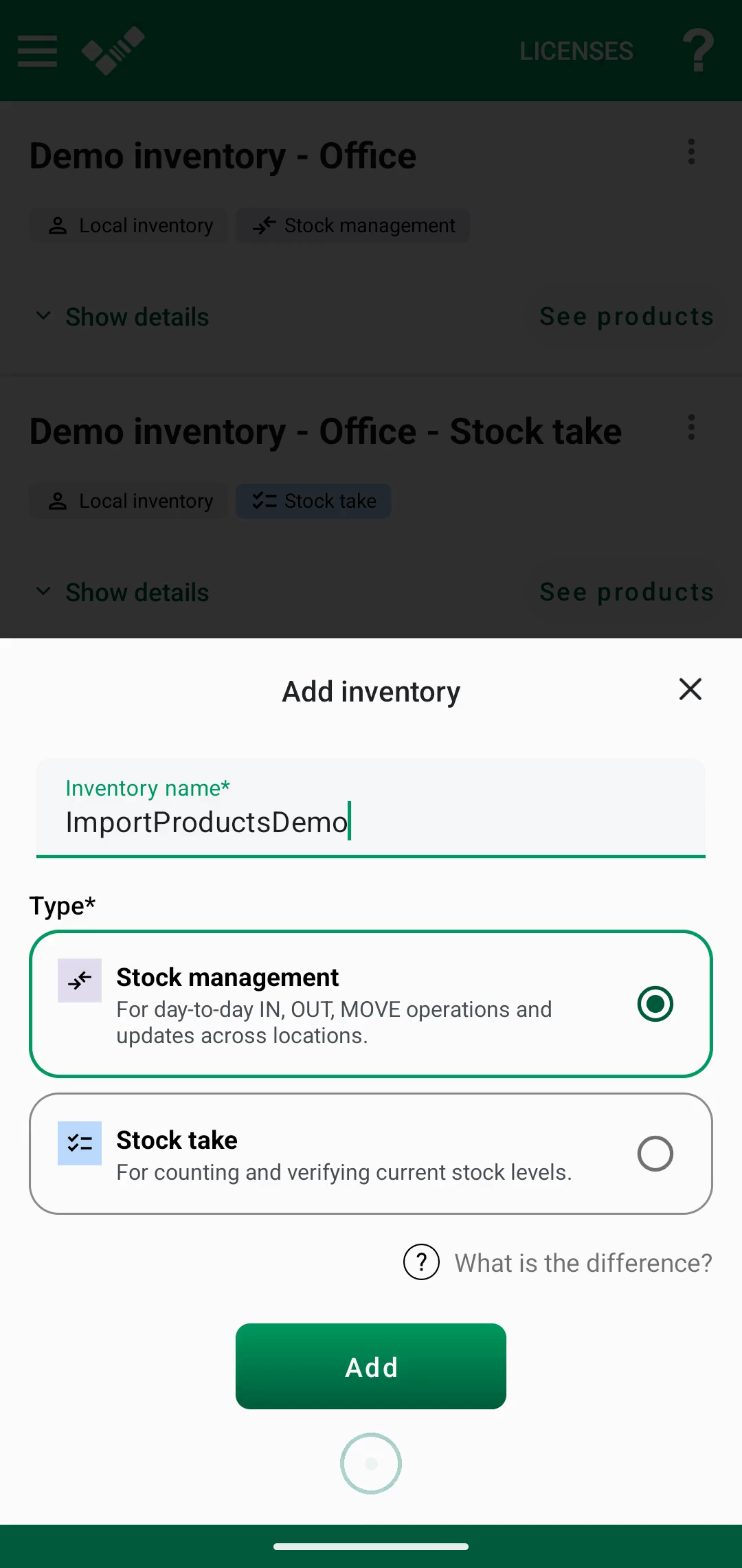 File chooser और Web import code field वाली import screen
