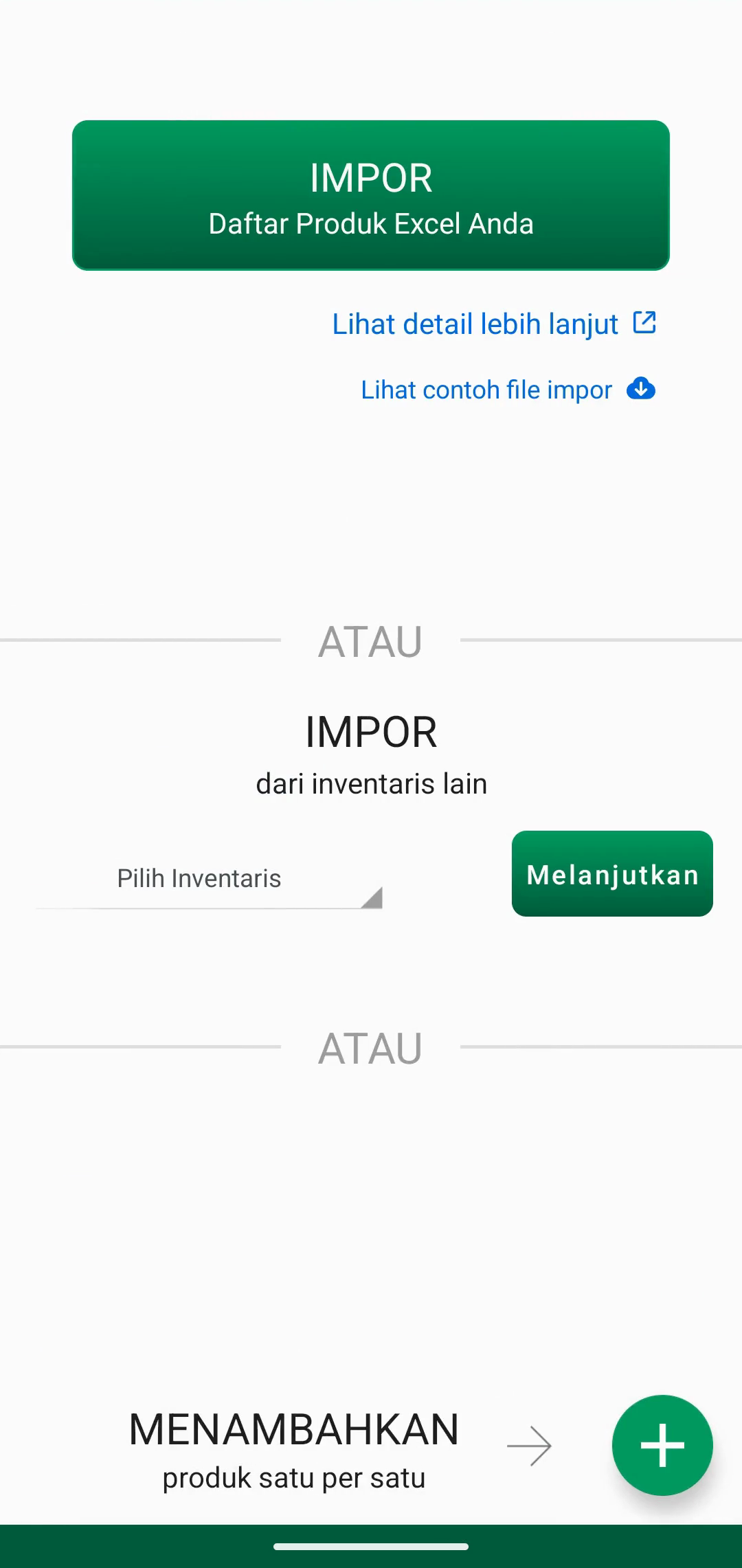 Layar impor dengan pemilih file dan kolom kode Web