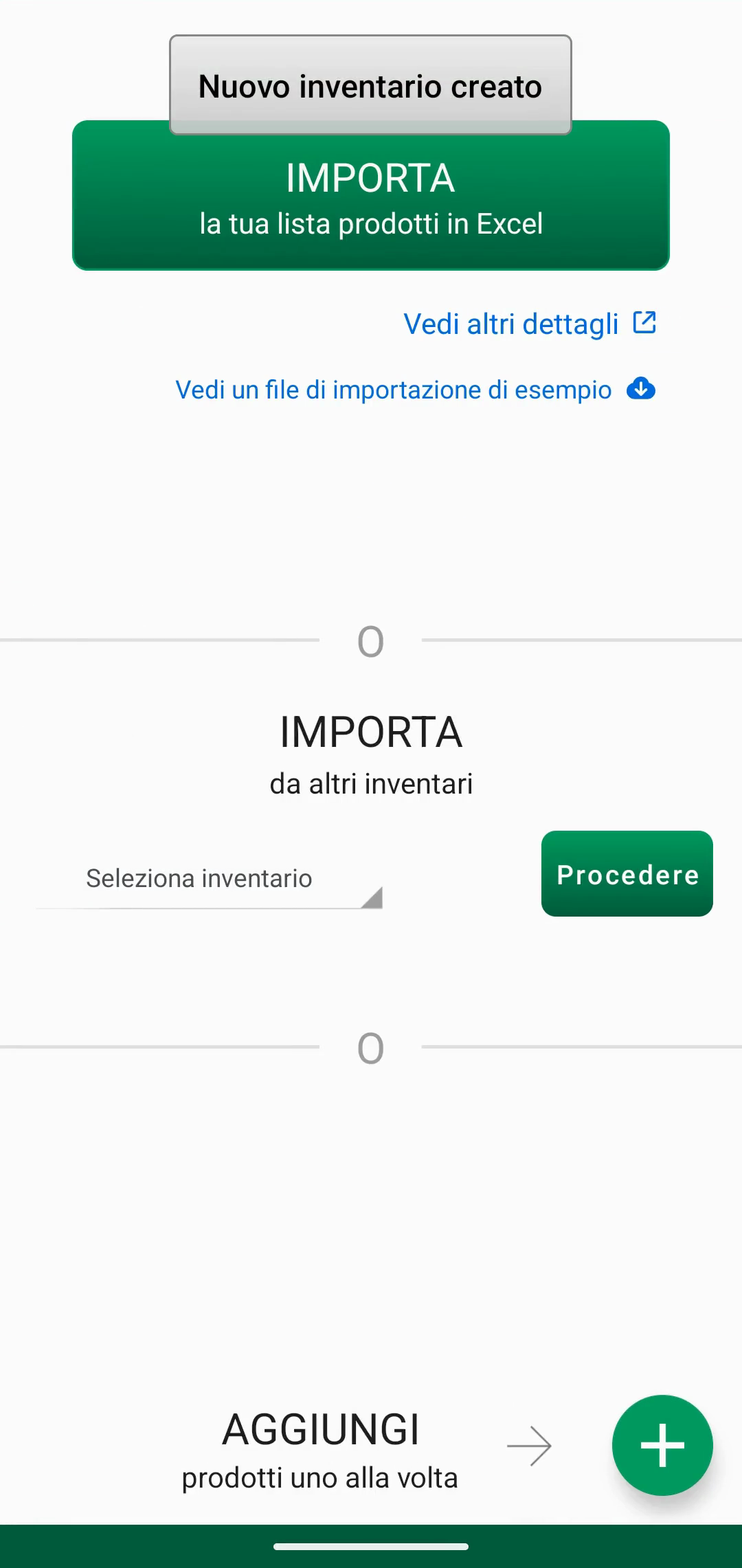 Schermata di importazione con selettore file e campo codice Web