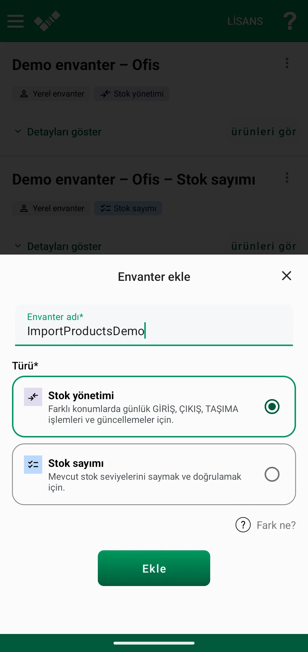 Dosya seçici ve Web içe aktarma kodu alanı olan içe aktarma ekranı