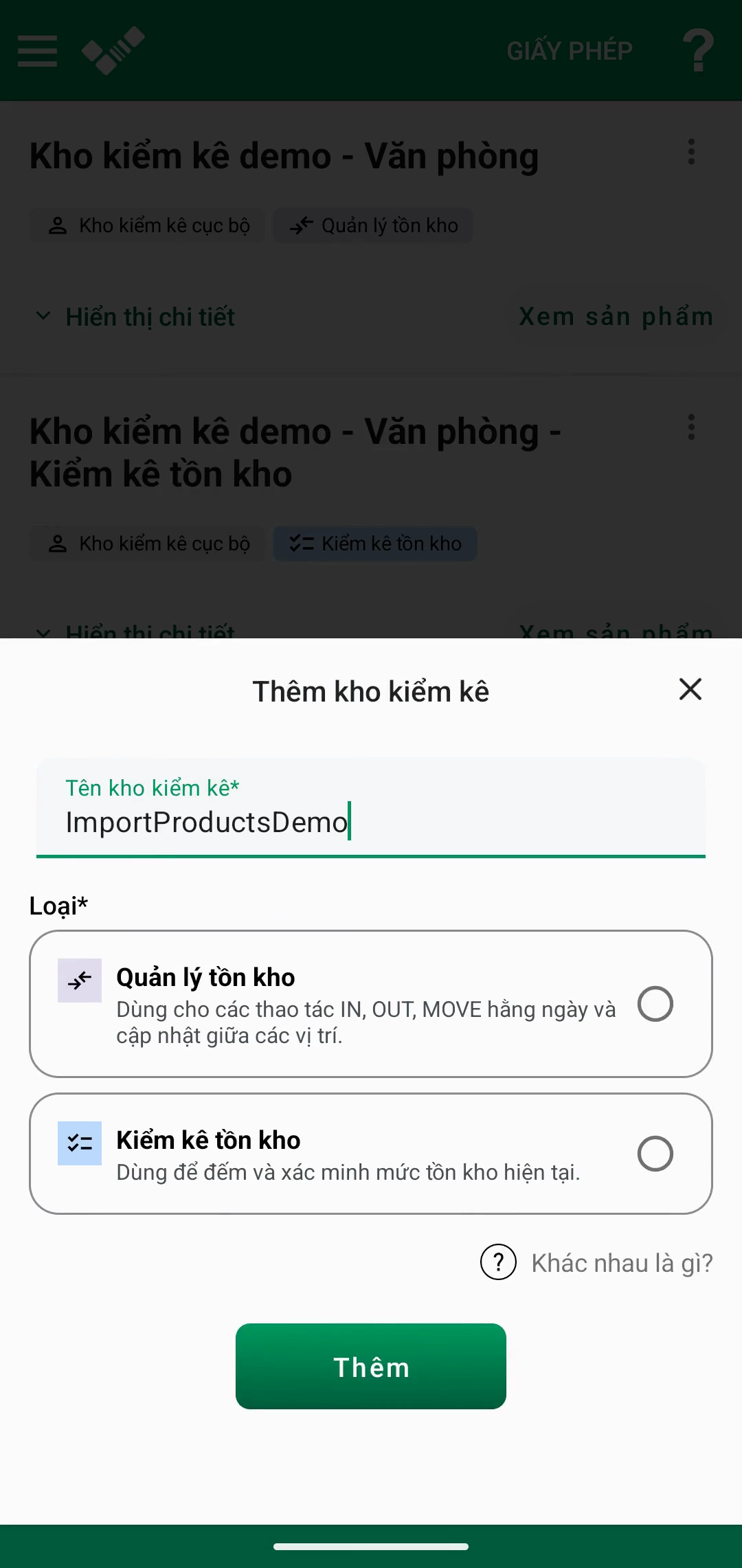 Kho trống với tùy chọn nhập danh sách sản phẩm Excel