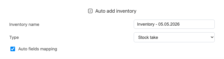 Optionen Auto add inventory und Auto fields mapping auf der Web-Importseite