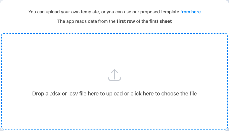 Web-Importseite mit Uploadbereich für eine Excel- oder CSV-Datei