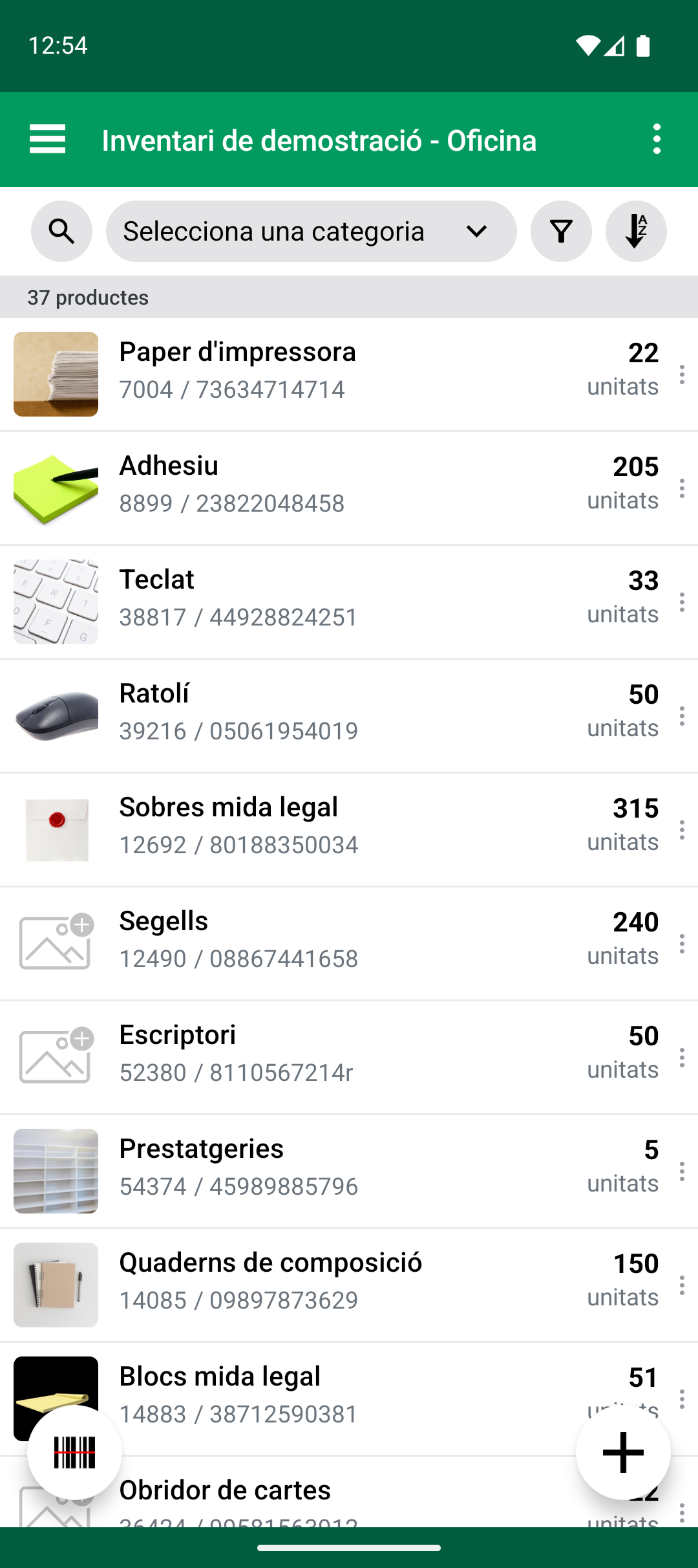 Llista de productes després que Import Update acabi