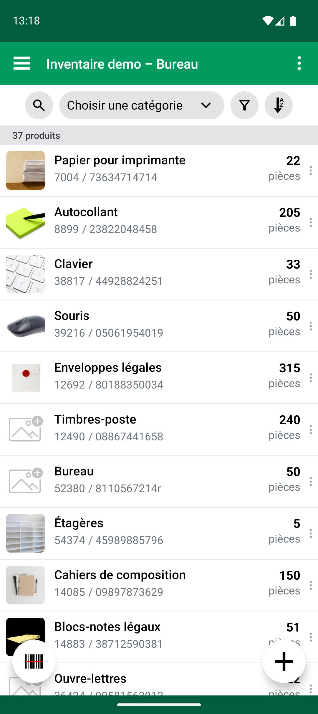 Liste de produits après la fin d’Import Update