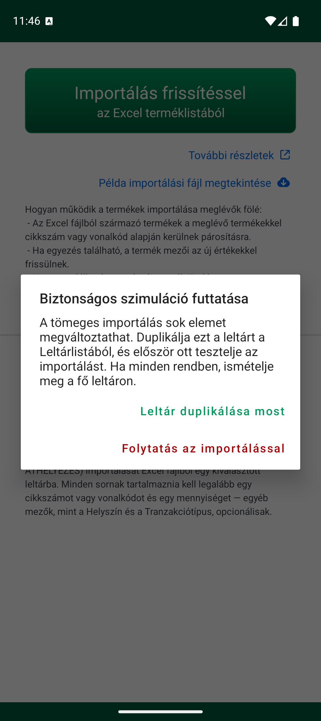 Biztonságos szimuláció figyelmeztetés importálás előtt