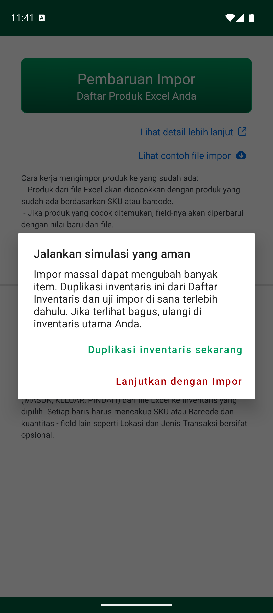 Peringatan simulasi aman sebelum impor