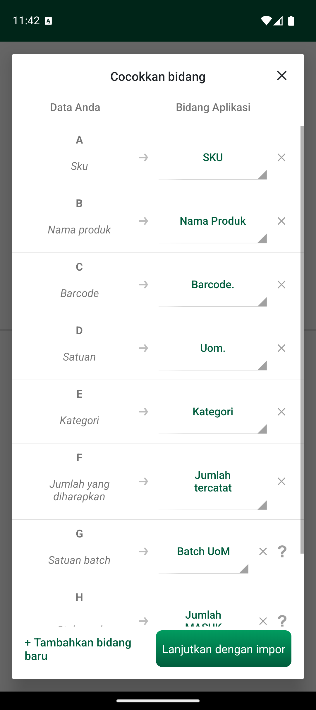 Layar pemetaan Cocokkan bidang