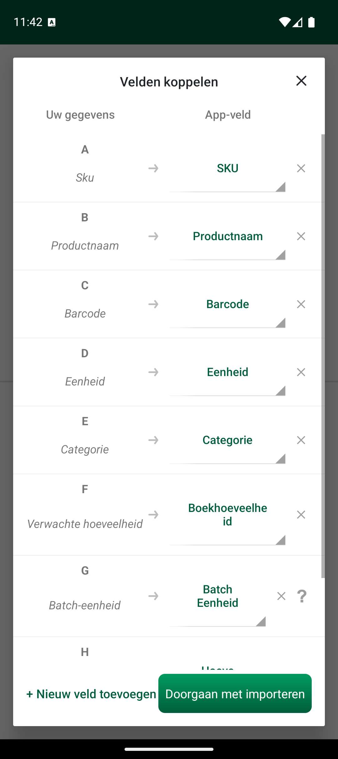 Scherm voor Velden koppelen
