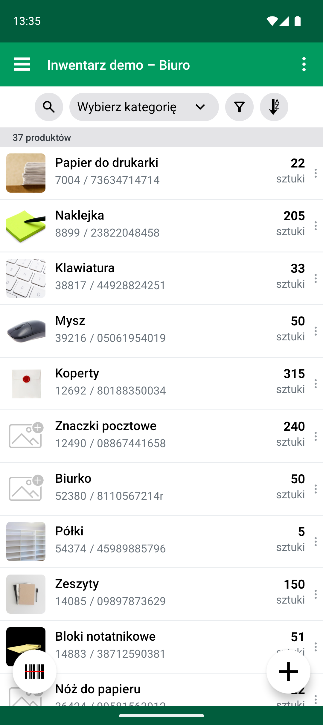 Lista produktów po zakończeniu Import Update