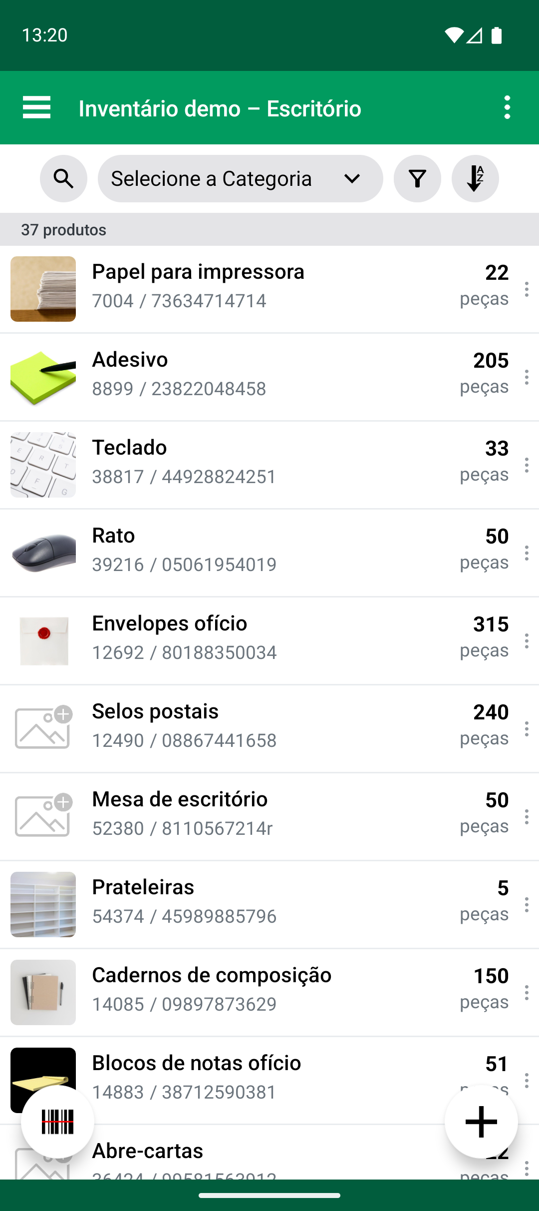 Lista de produtos depois de Import Update terminar