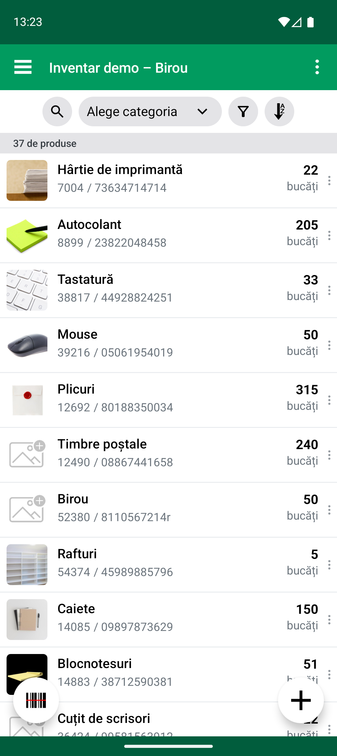 Lista de produse după finalizarea Import Update