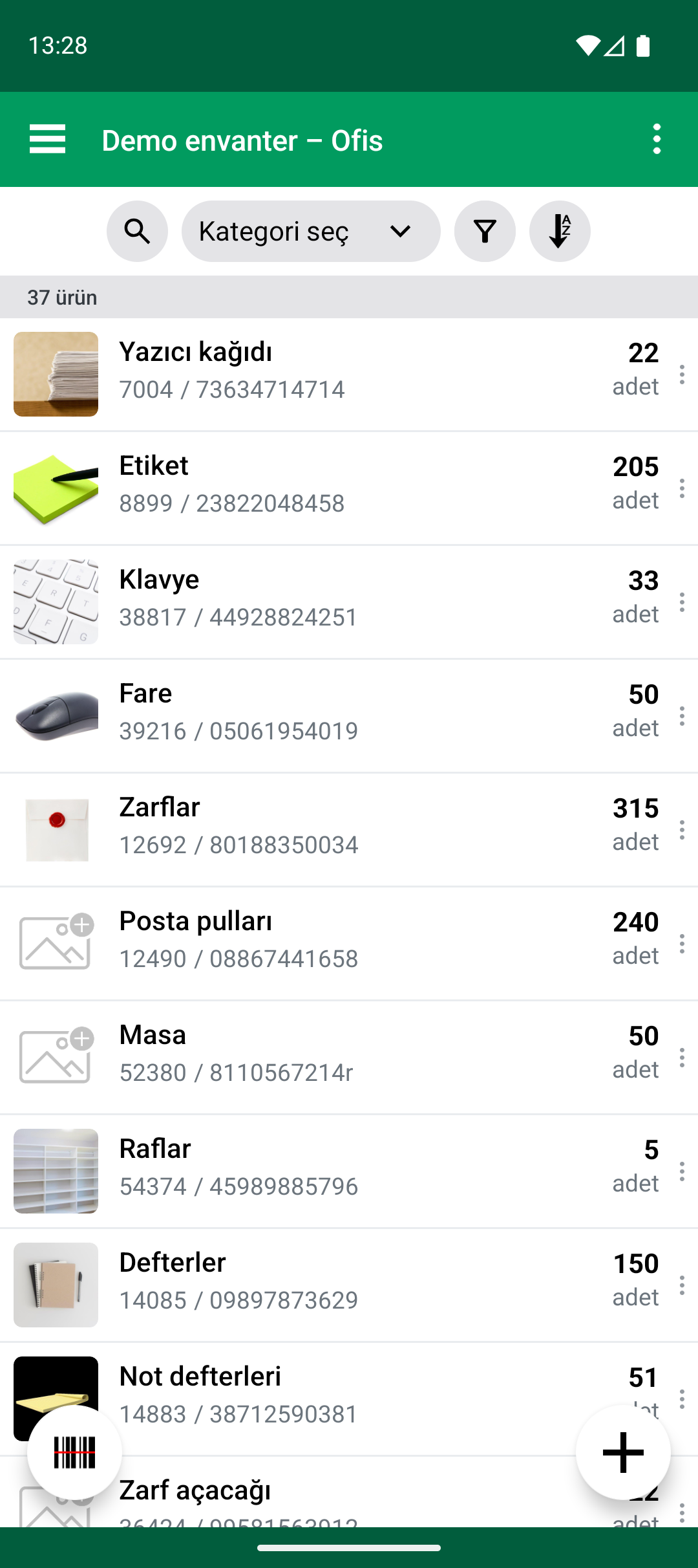 Import Update tamamlandıktan sonra ürün listesi