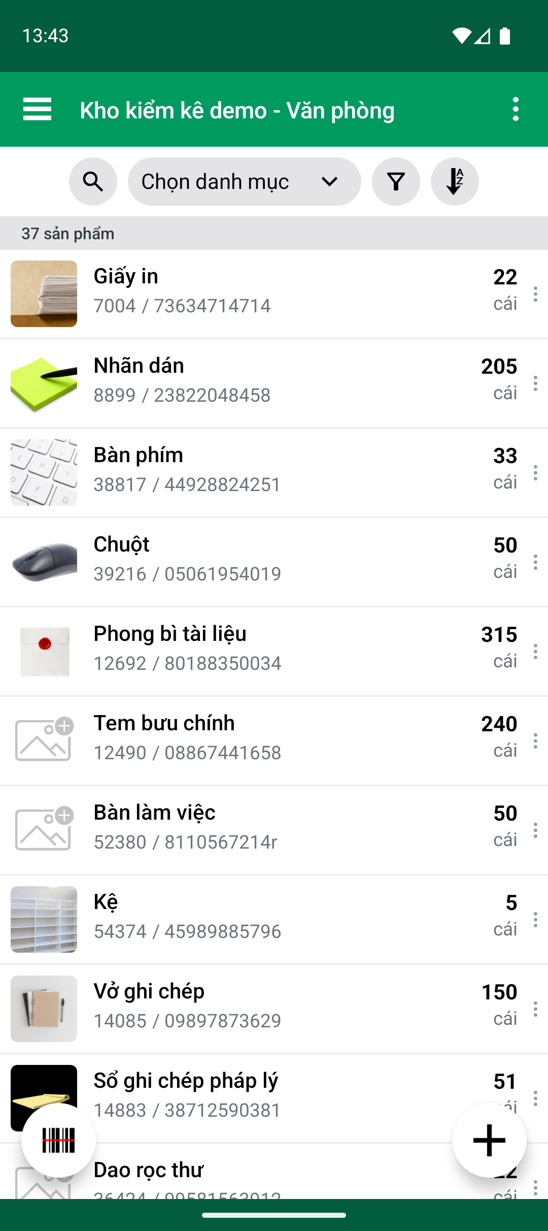 Danh sách sản phẩm sau khi Import Update hoàn tất